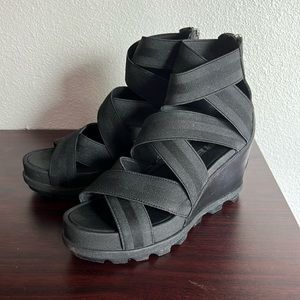 Sorel Joanie II Black Strap Wedge Sandal Size 8